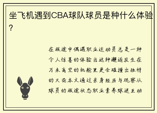 坐飞机遇到CBA球队球员是种什么体验？